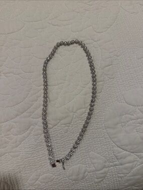 Classic Silver-Tone Crystal Tennis Necklace - Women's Jewelry